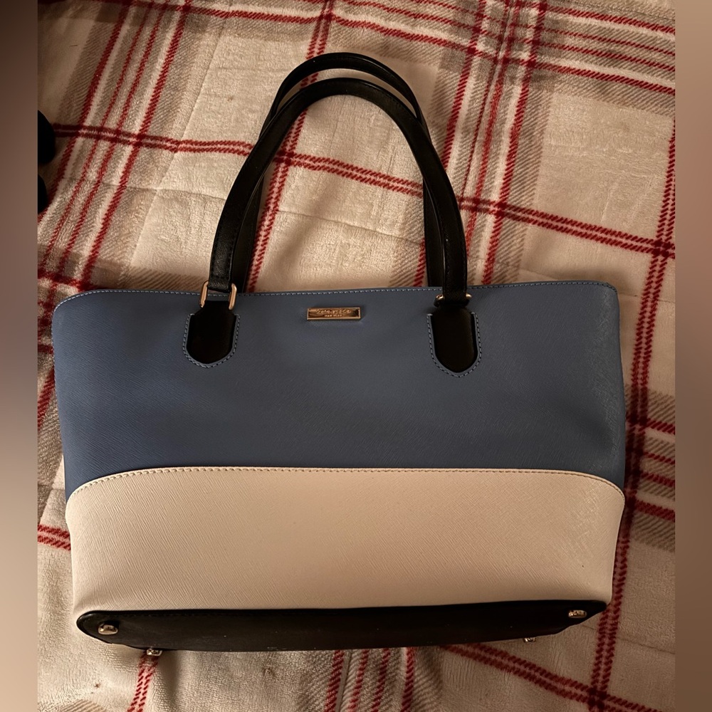 Kate Spade Medium blue and white Reiley Laurel Way Gardenia Satchel